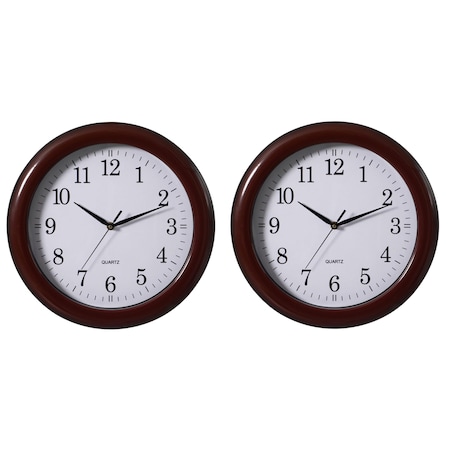 Clockswise 13.75 Inch Plastic Brown Round Silent, Non-Ticking Battery Operated Analog Wall Clock, 2PK QI004510.BN.2